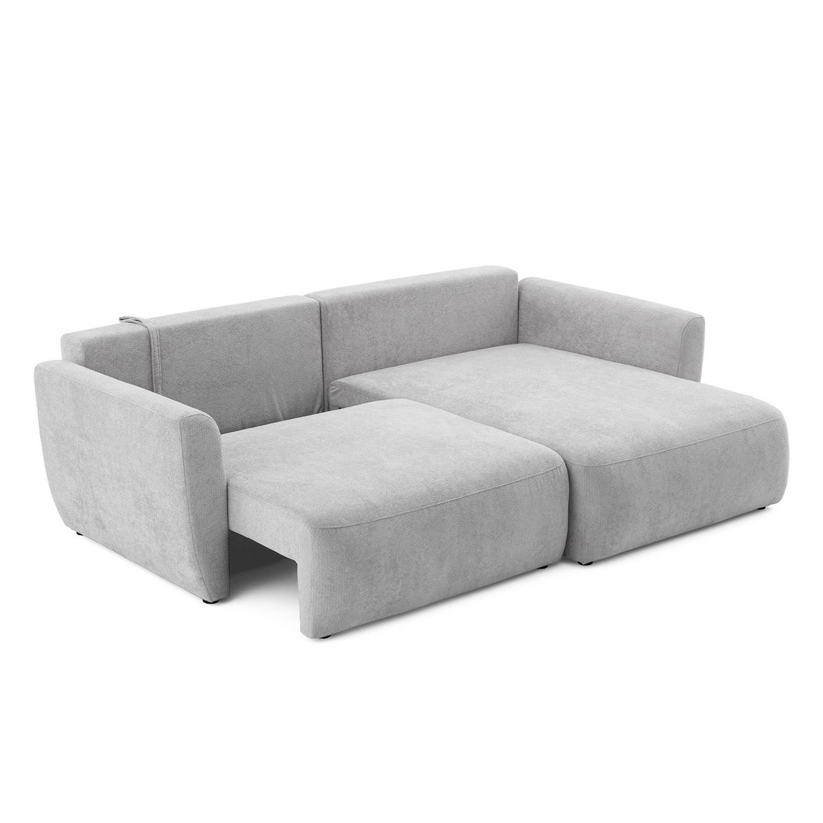 ECKSOFA BELLA L Rechts mit Schlaffunktion 140x205 Velours Hellgrau - Hellgrau/Schwarz, Holz/Kunststoff (165/230cm) - Muffo
