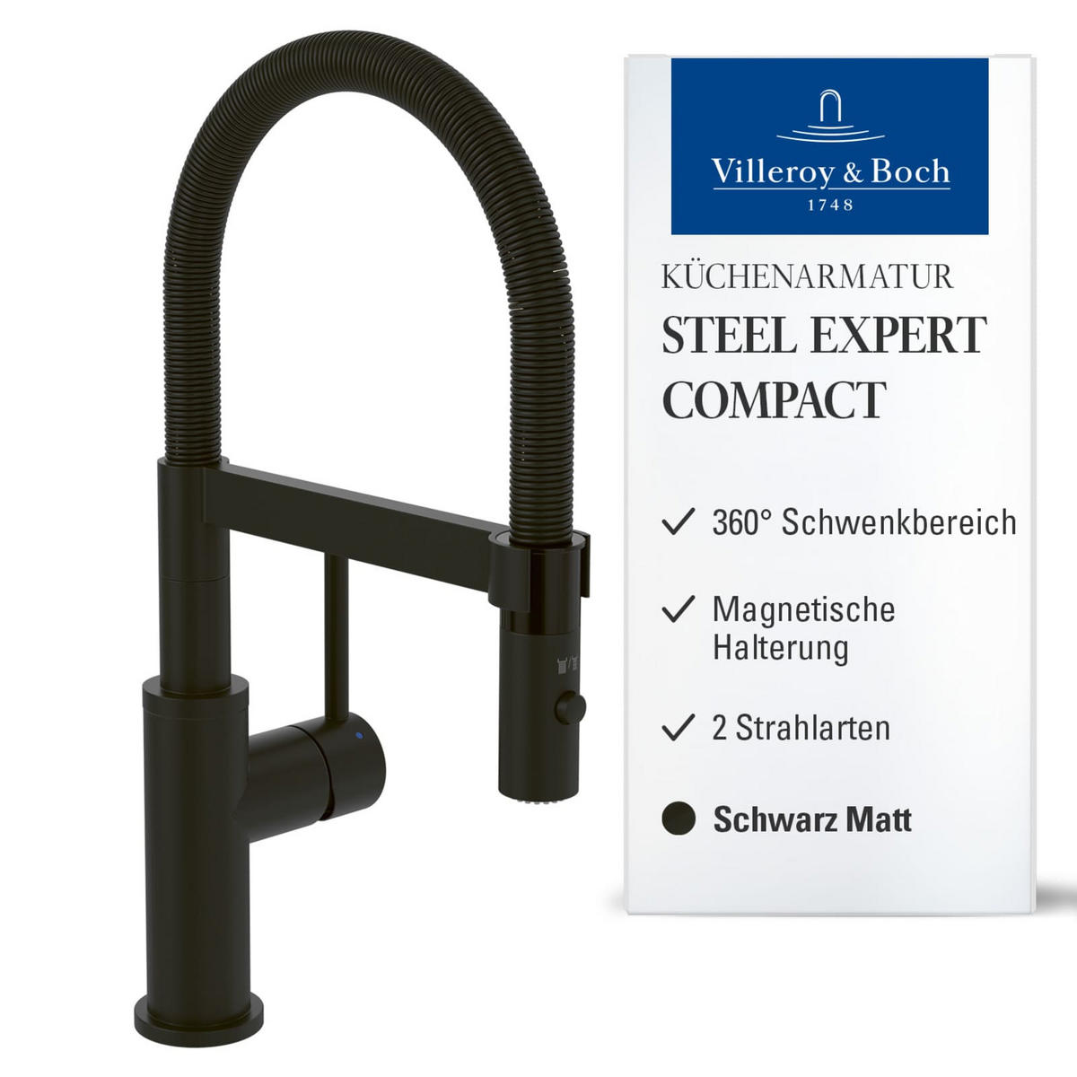 KÜCHENARMATUR Steel Expert Compact schwarz 14,3 cm - Schwarz, Metall (4.2/40/22cm) - Villeroy & Boch