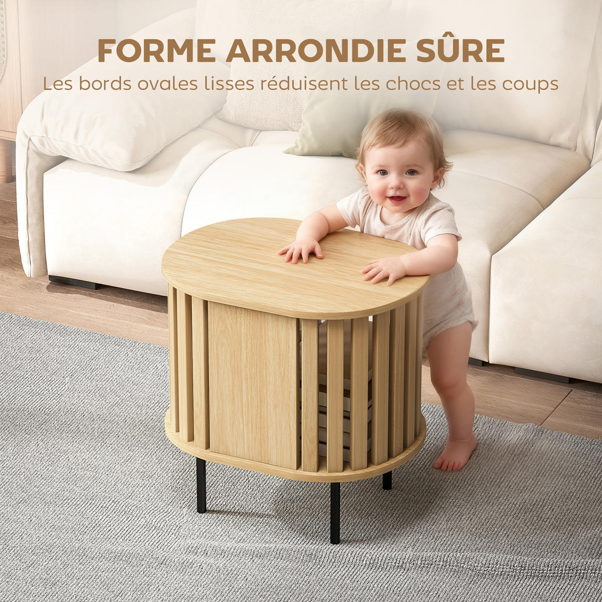 BEISTELLTISCH DE-15813 ovale Lattenablage Naturholz - Naturfarben, Holzwerkstoff (50/39/50cm) - ComfortXL