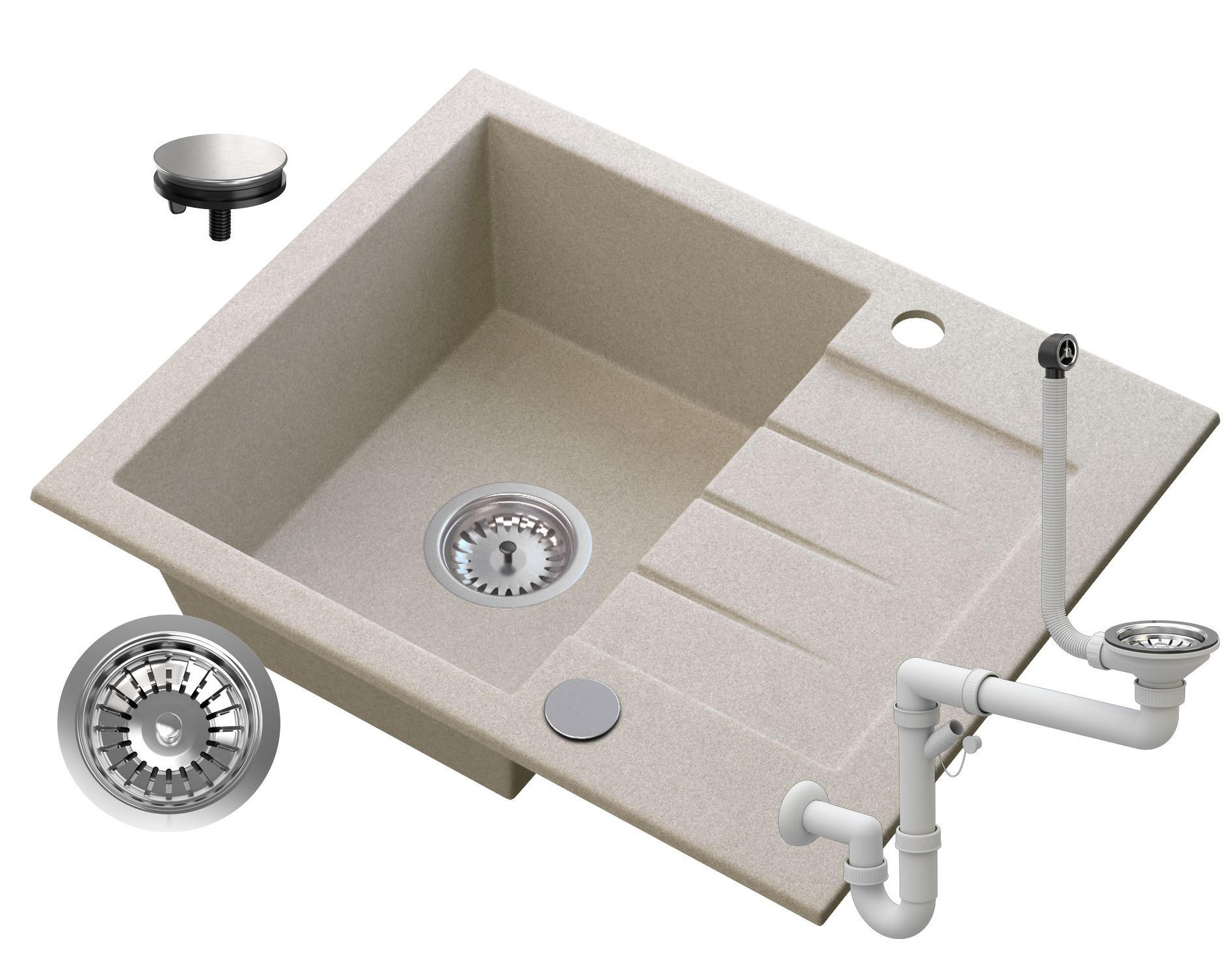 GRANITSPÜLE Tinos mit Siphon - Beige, Kunststoff/Stein (47/16/57cm) - Granitan