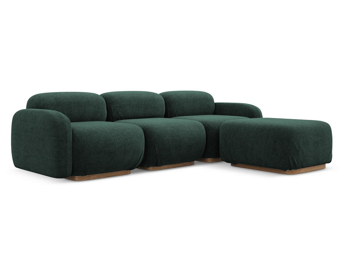 ECKSOFA Beidseitig Bouclé Stoff Grün - Dunkelgrün/Braun, Holz/Textil (270/190cm) - Makamii
