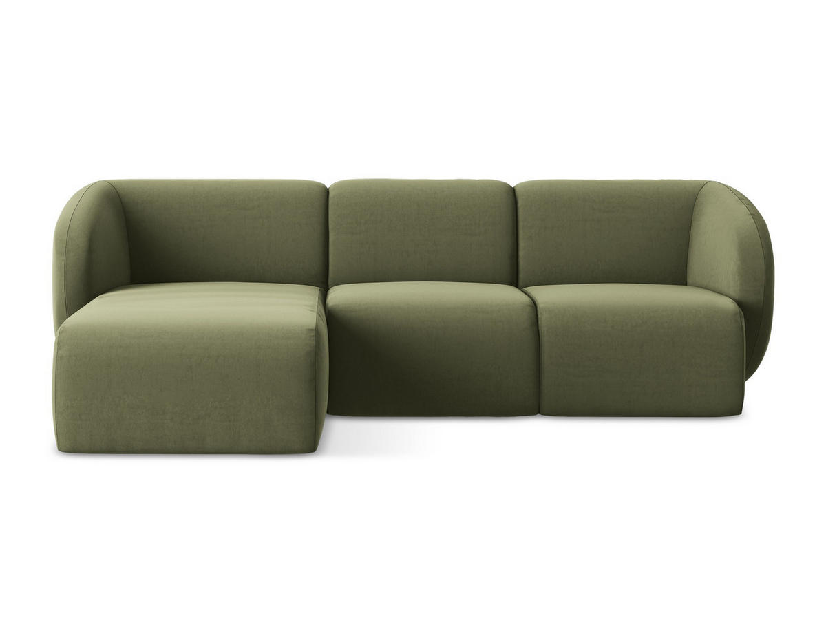 ECKSOFA Links Samt Stoff Grün - Schwarz/Olivgrün, Holzwerkstoff/Kunststoff (248/166cm) - Makamii