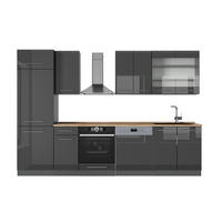 KUCHYNKA Fame-Line Antracit vysoký lesk 300 cm , AP Oak - antracitová/čierna s vysokým leskom, kompozitné drevo (300/206.8/60cm) - Vicco