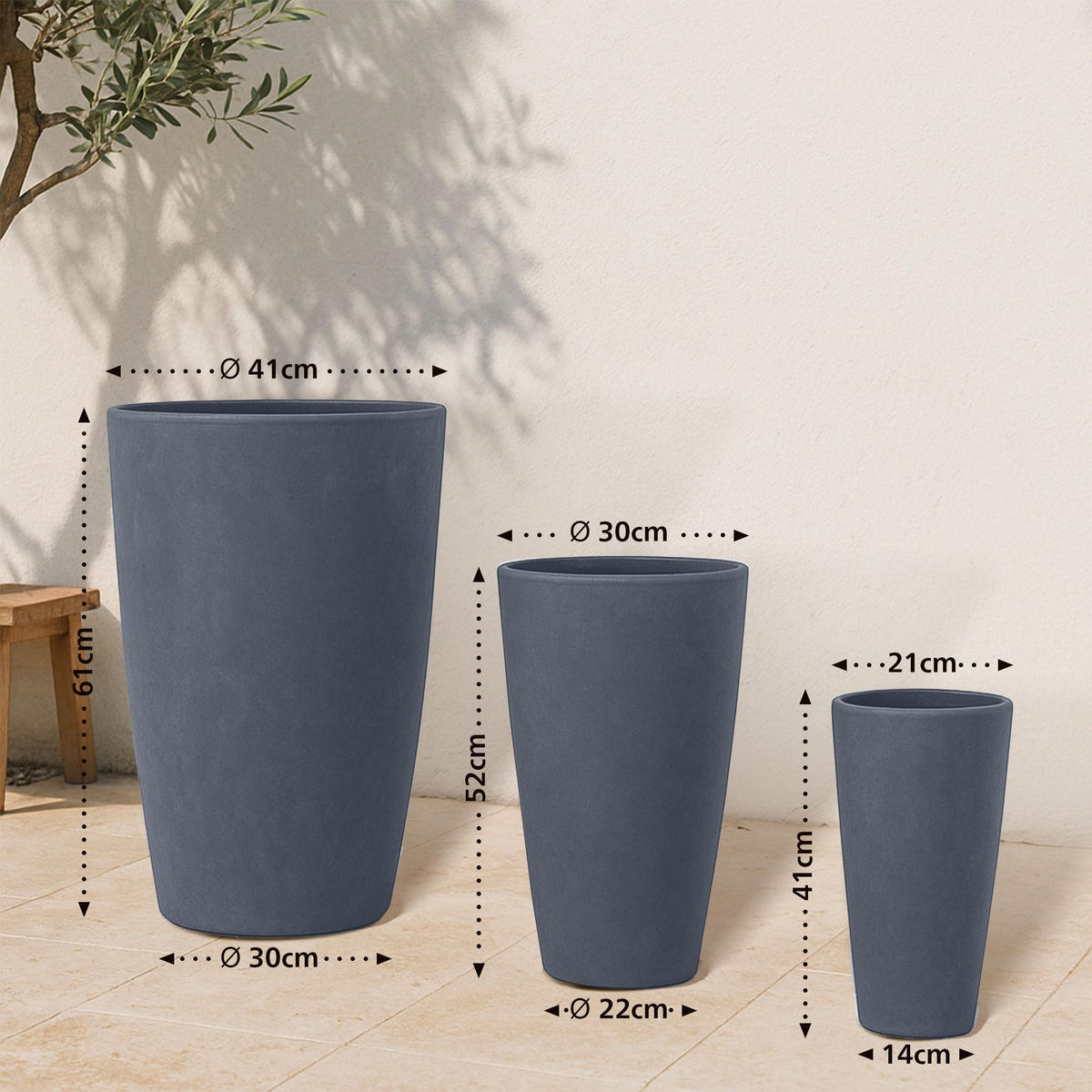 PFLANZKÜBEL 3er Set Anthrazit - Anthrazit, Kunststoff (41/61cm) - CLP