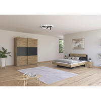 SCHLAFZIMMER Borba in Eiche und Grau 4 teilig – mit Bettanlage 160x200cm, zwei Nachttisch und Schwebetürenschrank 175cm Breite - Braun, Holzwerkstoff (80/200/120cm)