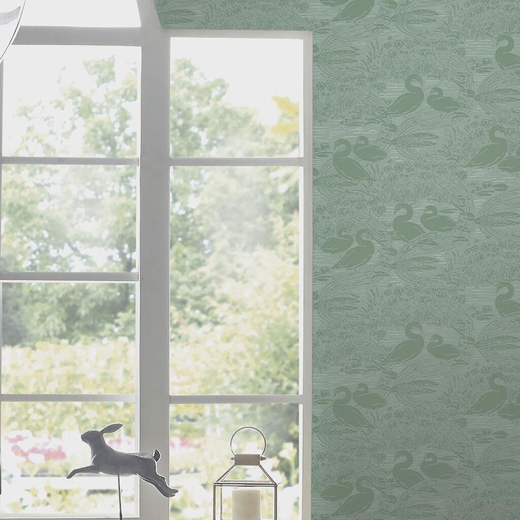VLIESTAPETE Schwäne Jade Grün | Grün| Schwäne | 10mx52cm - Grün, Papier/Kunststoff (52/1000cm) - Graham & Brown