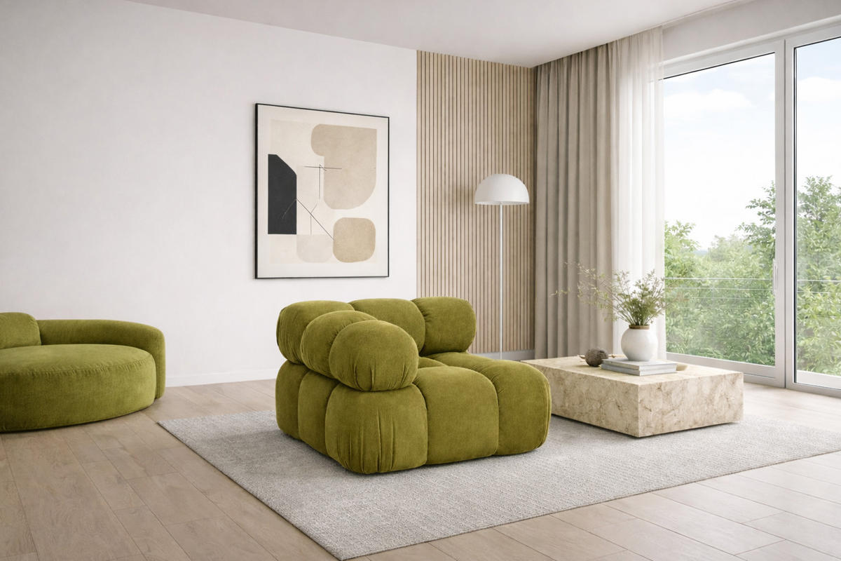 ECKMODUL, Für Modulares System, Stoff Salvador, Olive, Selia - Olivgrün, Holz (95/70/95cm) - Kaiser Möbel