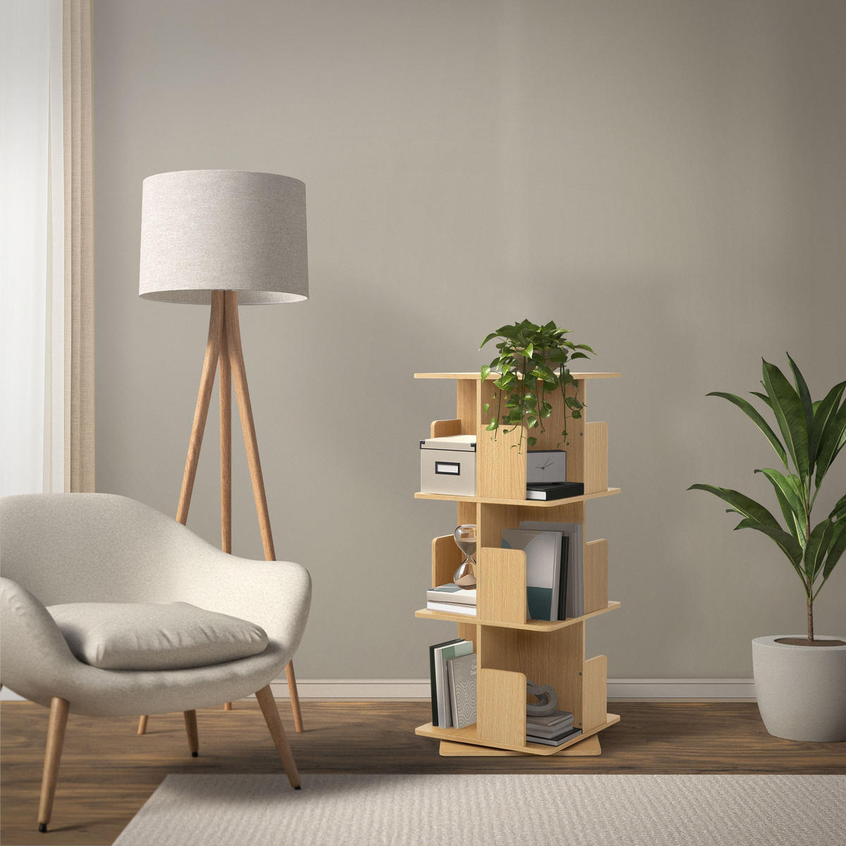 BÜCHERREGAL Kinder mit 3 Ebenen Eiche 40x94x40 cm Drehbar 360 Grad - Beige, Holzwerkstoff (40/94/40cm) - ML-DESIGN