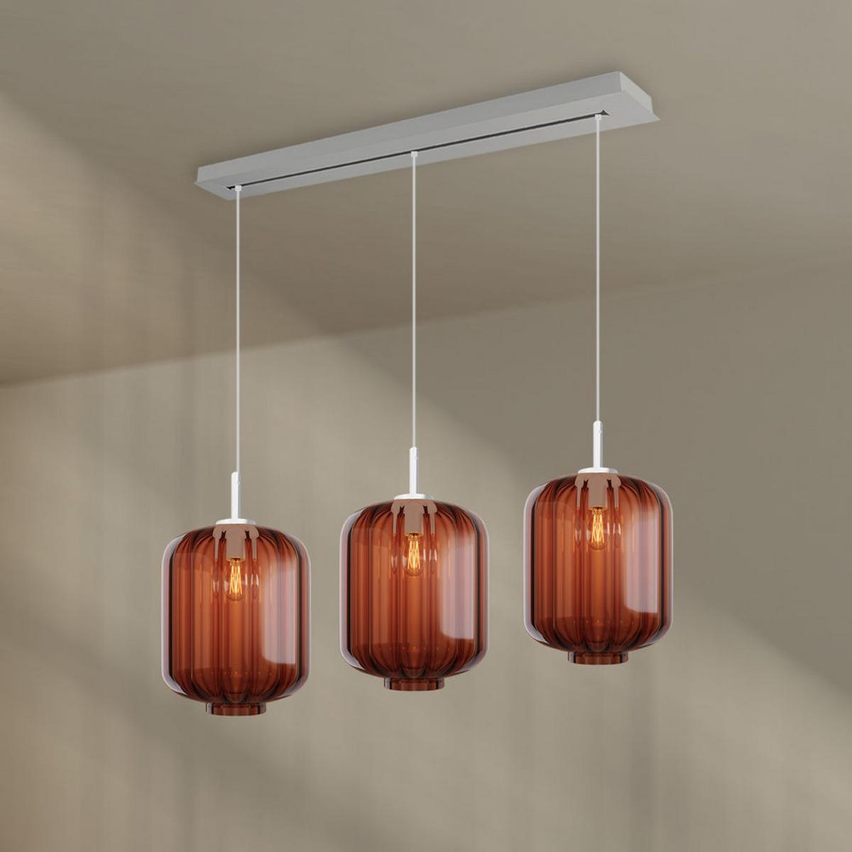 HÄNGELEUCHTE Velo 3-flammig Braun Ø 25cm - Braun/Weiß, Glas (25/25/27cm) - s.luce