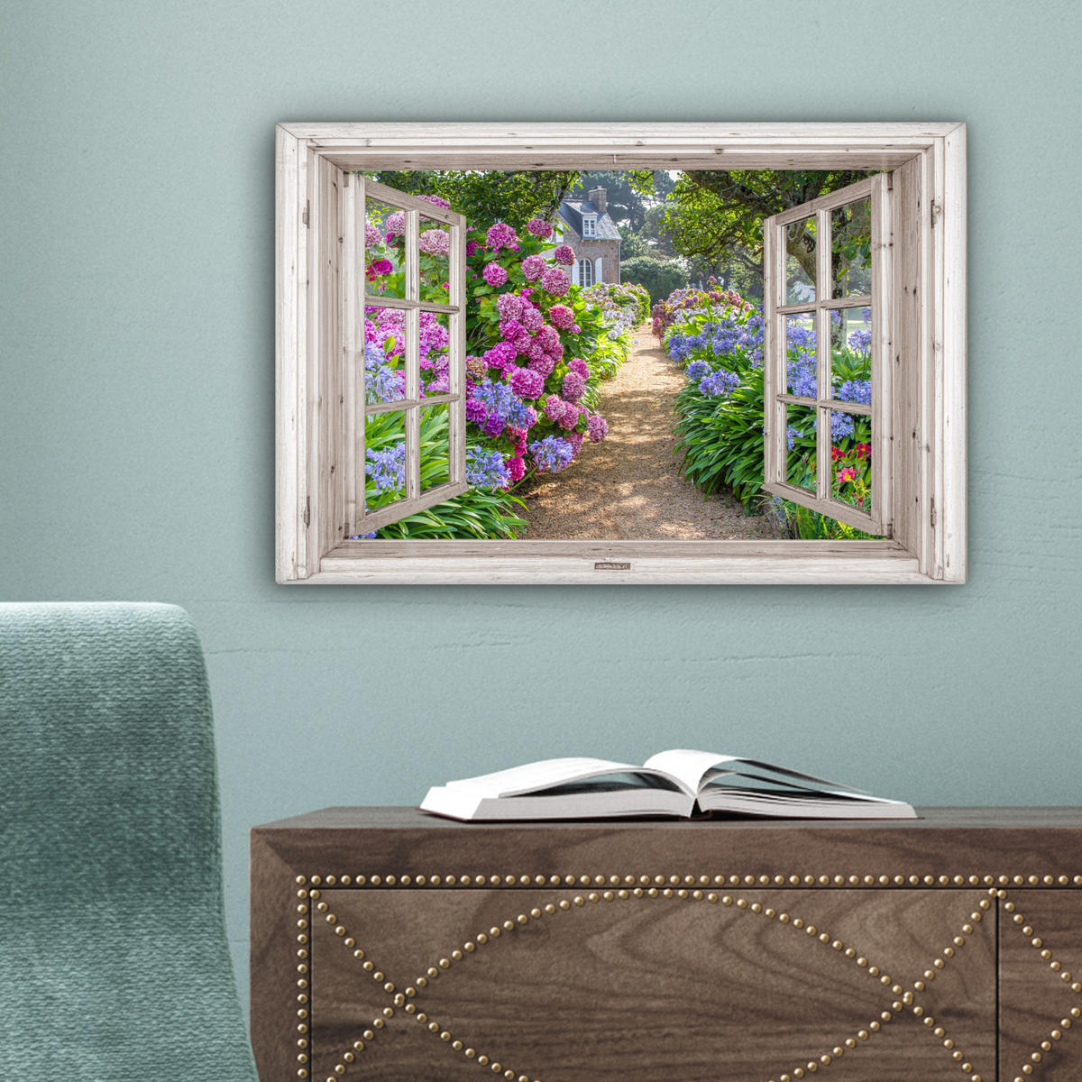 LEINWANDBILD Hortensie - Durchsichtig - Blumen - Sommer - Lila - Weg 30x20 cm - Lila, Textil (30/20cm) - MuchoWow