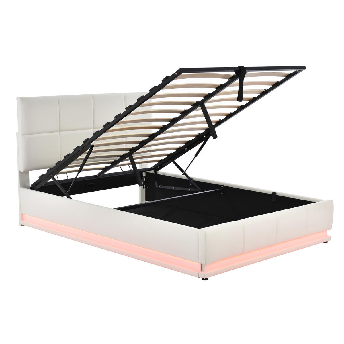 POLSTERBETT mit LED-Beleuchtung 140/200 cm mit Bettkasten in Weiß - Weiß, Textil (140/200cm) - BEAOK