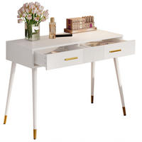 SCHMINKTISCH aus MDF 100x40x76 cm Weiß mit 2 Schubladen und goldfarbenen Metallfüßen - Weiß, Holzwerkstoff (100/76/40cm) - Modfu