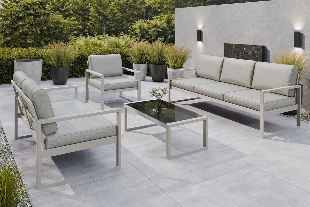 GARTENSET Madera für 6 Personen Balkonmöbel Aluminium Terassenmöbel Sitzbank, 4-tlg. Tisch kaschmir, beige - Kaschmir/Beige, Kunststoff/Metall - Margaret Hadas24