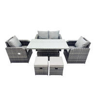 GARTENMÖBELSET mit Höhenverstellbarer Esstisch 6-Sitzer Grau - Dunkelgrau/Grau, Glas/Kunststoff - Fimous