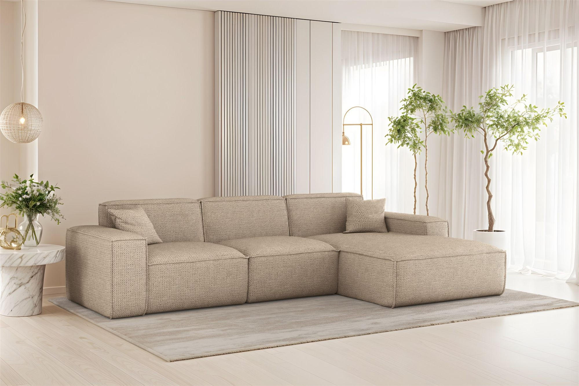 ECKSOFA Celes Premium In Artico - Beige, Holzwerkstoff/Textil (266/165cm) - Fun Möbel