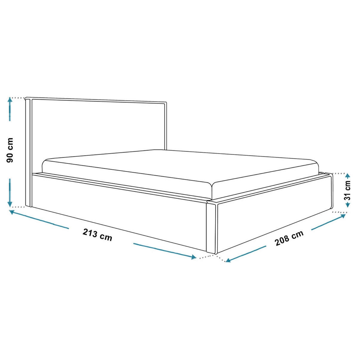BETT 200x200 - Polsterbett mit Bettkasten und Metallrahmen - Modern Betten - Hochwertiger Poso-Stoff - Kollektion Milano - Grau - Dunkelgrau, Holz/Textil (200/200cm) - Alpi-Möbel