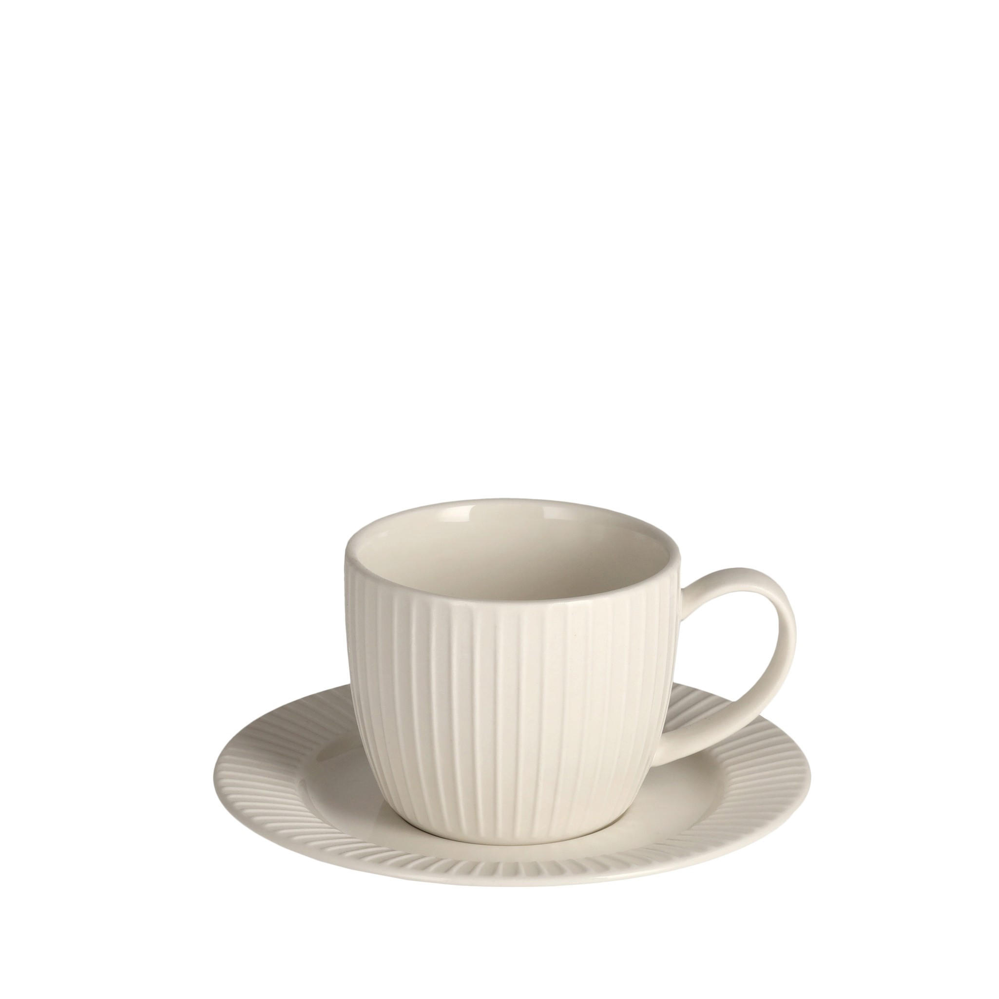 TASSE MIT UNTERTASSE Linioso - Weiß, Keramik (0.22L) - home&you