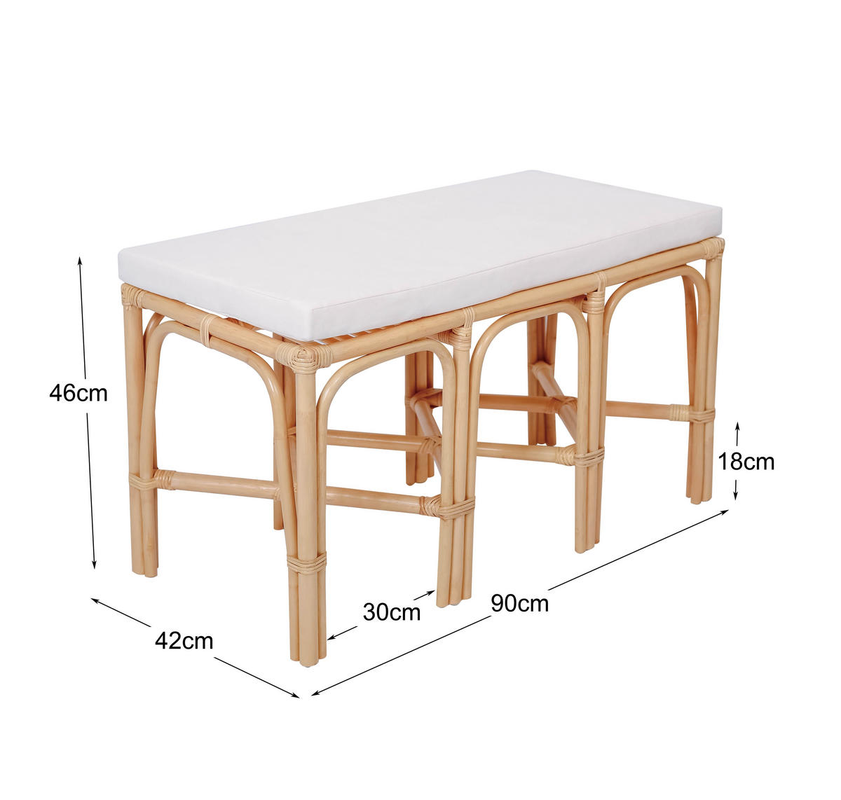 SITZBANK Rattan Beige - Braun, Holz (90/51/42cm) - Nordlys