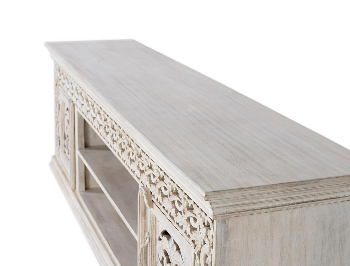 TV-SCHRANK aus gealtertem weißem Mangoholz - Perlmutt, Holz (180/60/40cm) - Giner y Colomer
