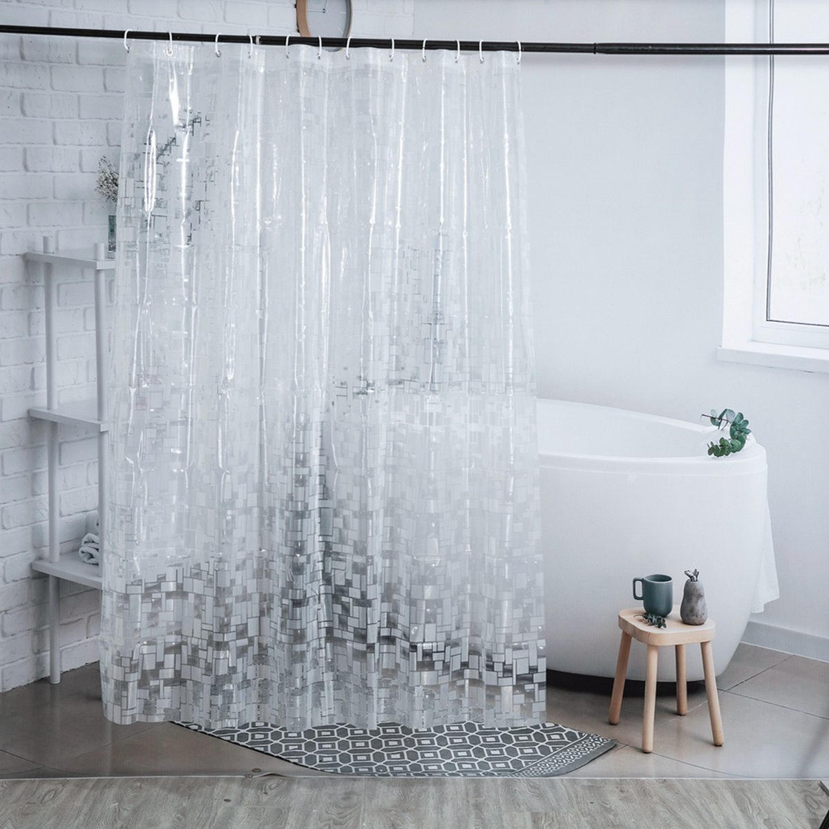 DUSCHVORHANG EINLAGE 2er-Set transparent 3D Muster wasserdicht feuchtigkeitsbeständig verstärkt Badezimmer Dekoration und Zubehör - Weiß, Kunststoff (180/180cm) - MCBOSON