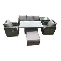 GARTENSOFA SET Polyrattan 6-Sitzer - Dunkelgrau/Grau, Glas/Kunststoff - Fimous