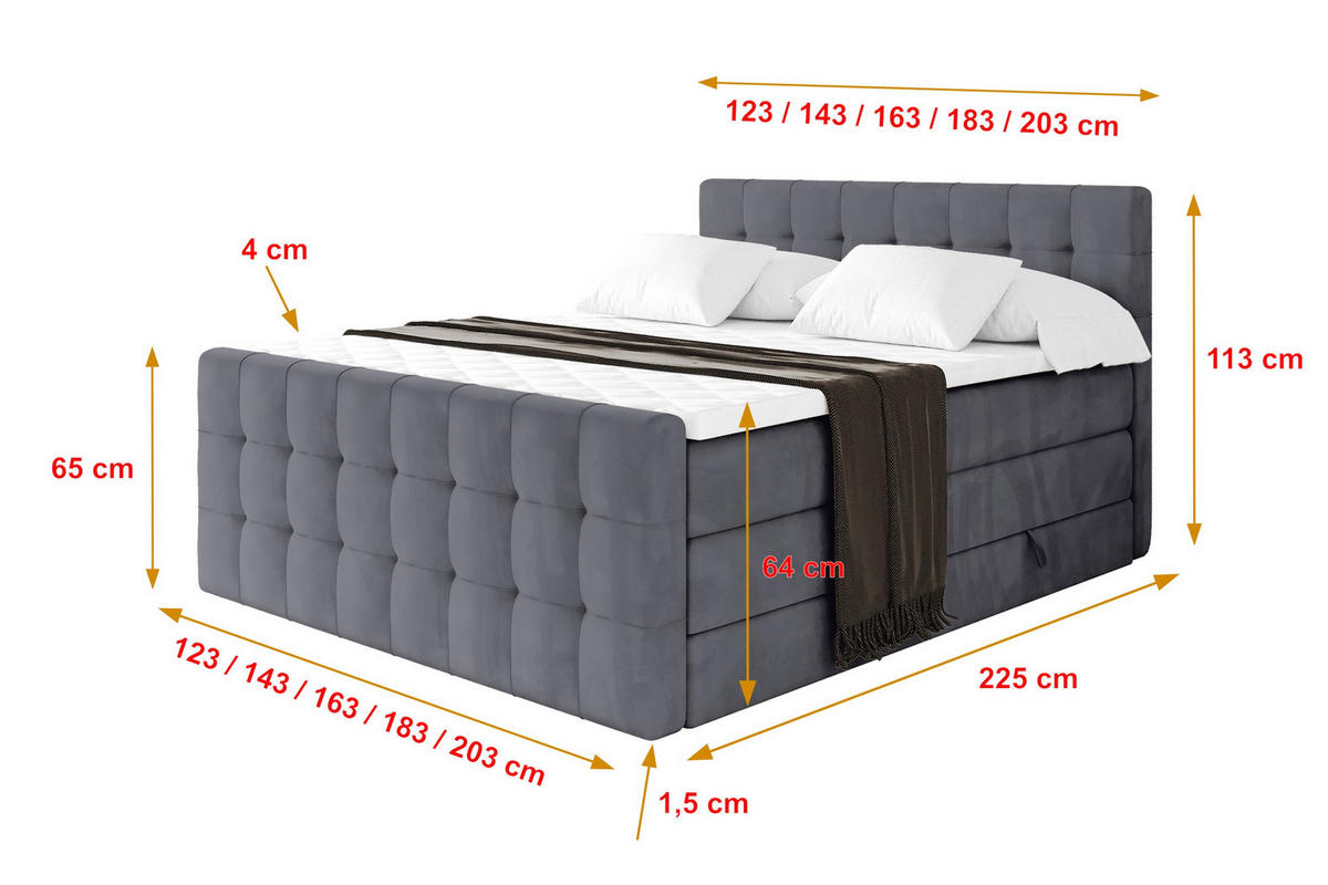 BOXSPRINGOVÁ POSTEL s matrací H3/H4 - IGAN-Z KING - 120x200 cm Tmavě šedá - tmavě šedá, kompozitní dřevo (123/200cm) - ALTDECOR