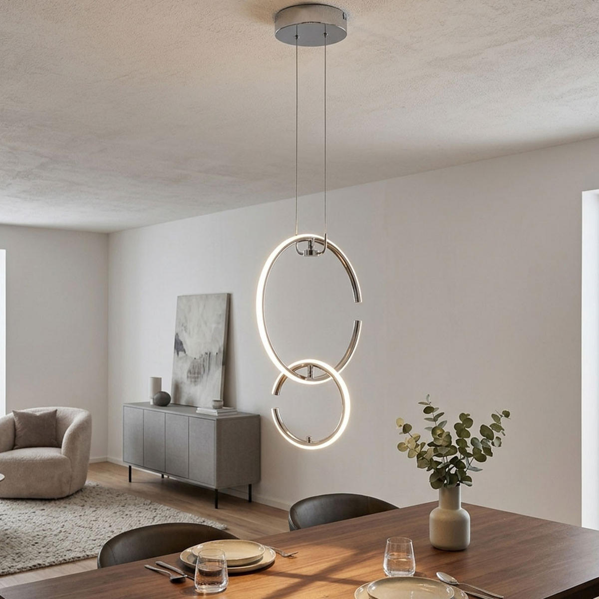 LED HÄNGELEUCHTE Ringe Silber Chrom - Silberfarben, Metall (35/21/230cm) - Wofi