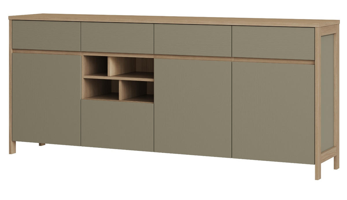 SIDEBOARD Salbei grün, Eiche, Kommode skandinavisch 193 cm, Soft-Close - Salbeigrün/Eichefarben, Holzwerkstoff (193/85/39cm) - Furn.Design