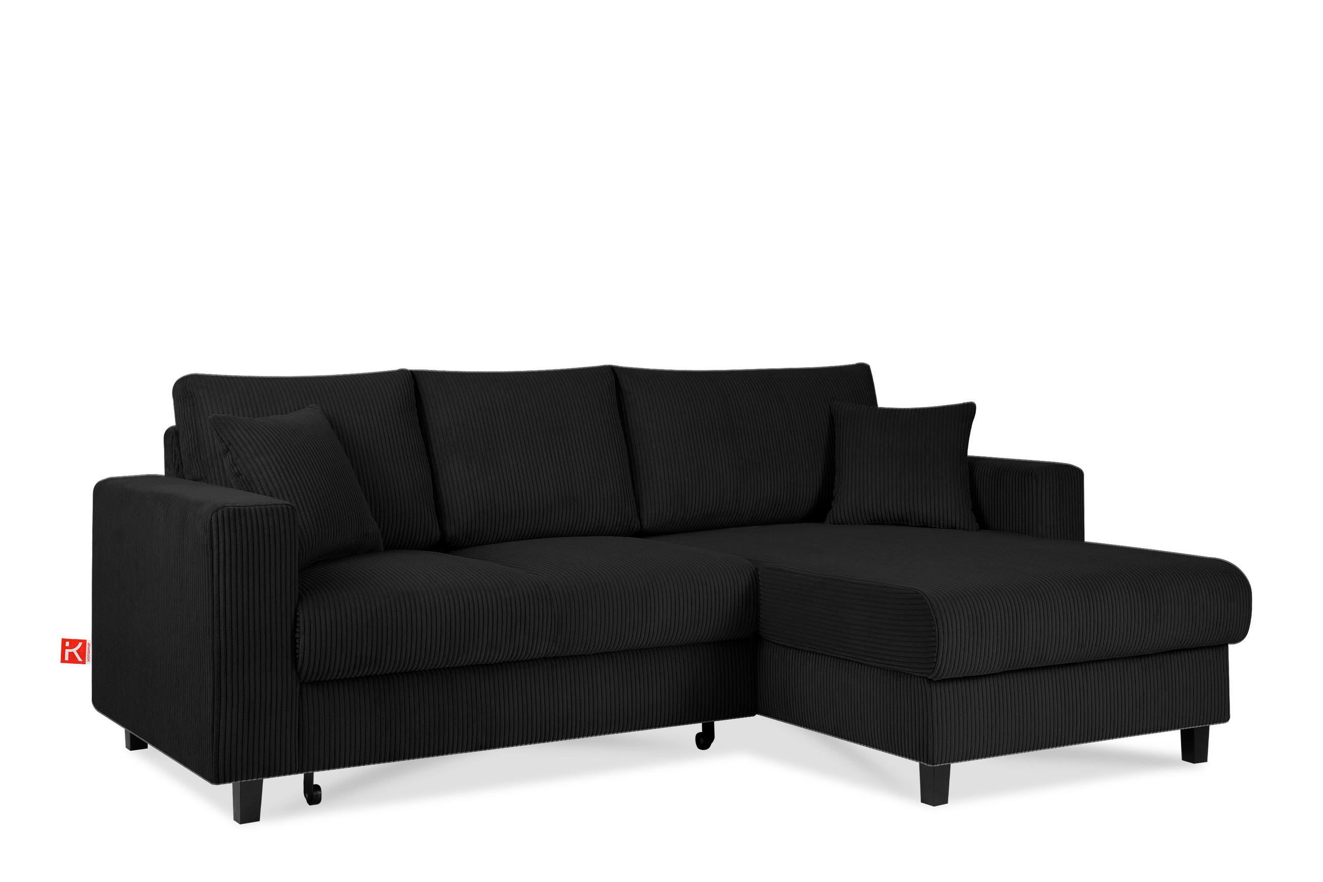 ECKSCHLAFSOFA EGRET Rechts mit Bettkasten, Cord-Stoff, schwarz - Schwarz, Textil (234/90cm) - KONSIMO®