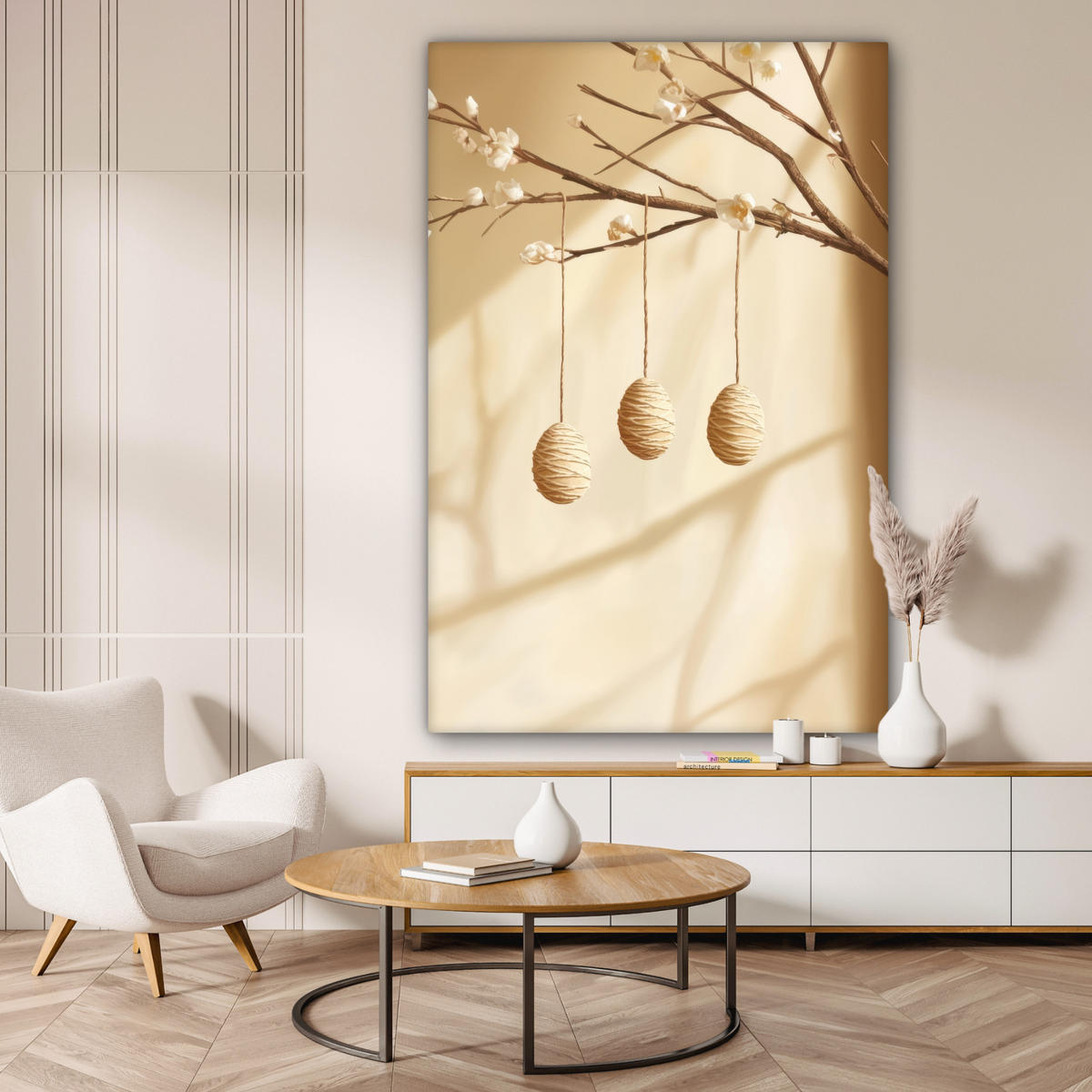 SLIKA NA PLATNU Velikonočna jajca 90x140 cm - bež, tekstil (90/140cm) - MuchoWow