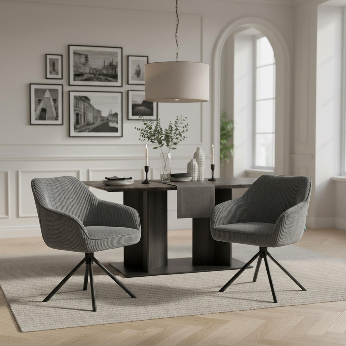 ARMLEHNSTUHL Mika-Maya 2er-Set - Schwarz/Grau, Textil/Metall (60/82/61cm) - DUBI Möbel