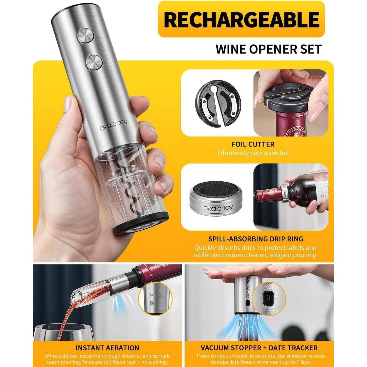 ELEKTRISCHER Weinflaschenöffner 5-teiliges Set Silber - Silberfarben, Metall (20.3cm)