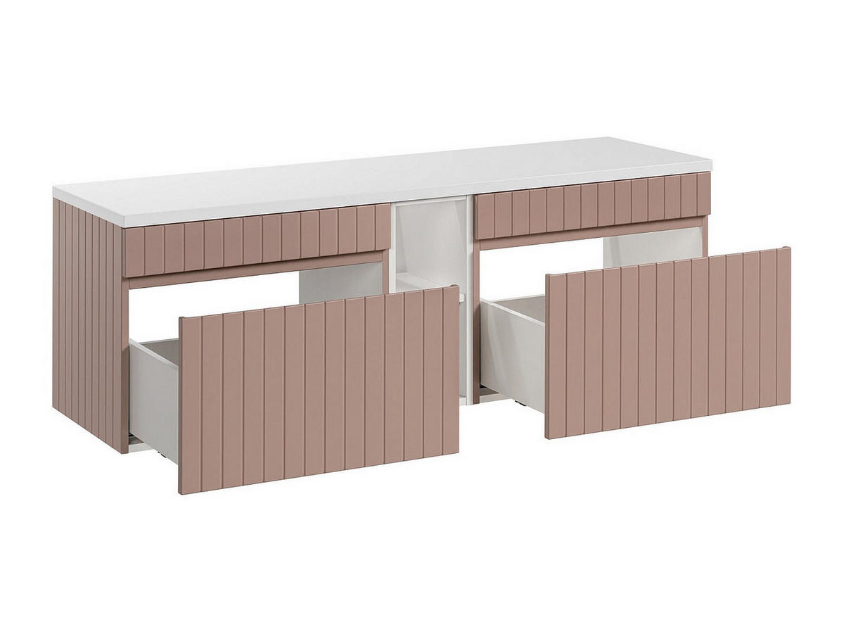 WASCHBECKENUNTERSCHRANK - 140cm x 46cm - MDF - puderrosa, weiß - SATARA - Pink, Holz (140/46/46cm) - Vente-Unique