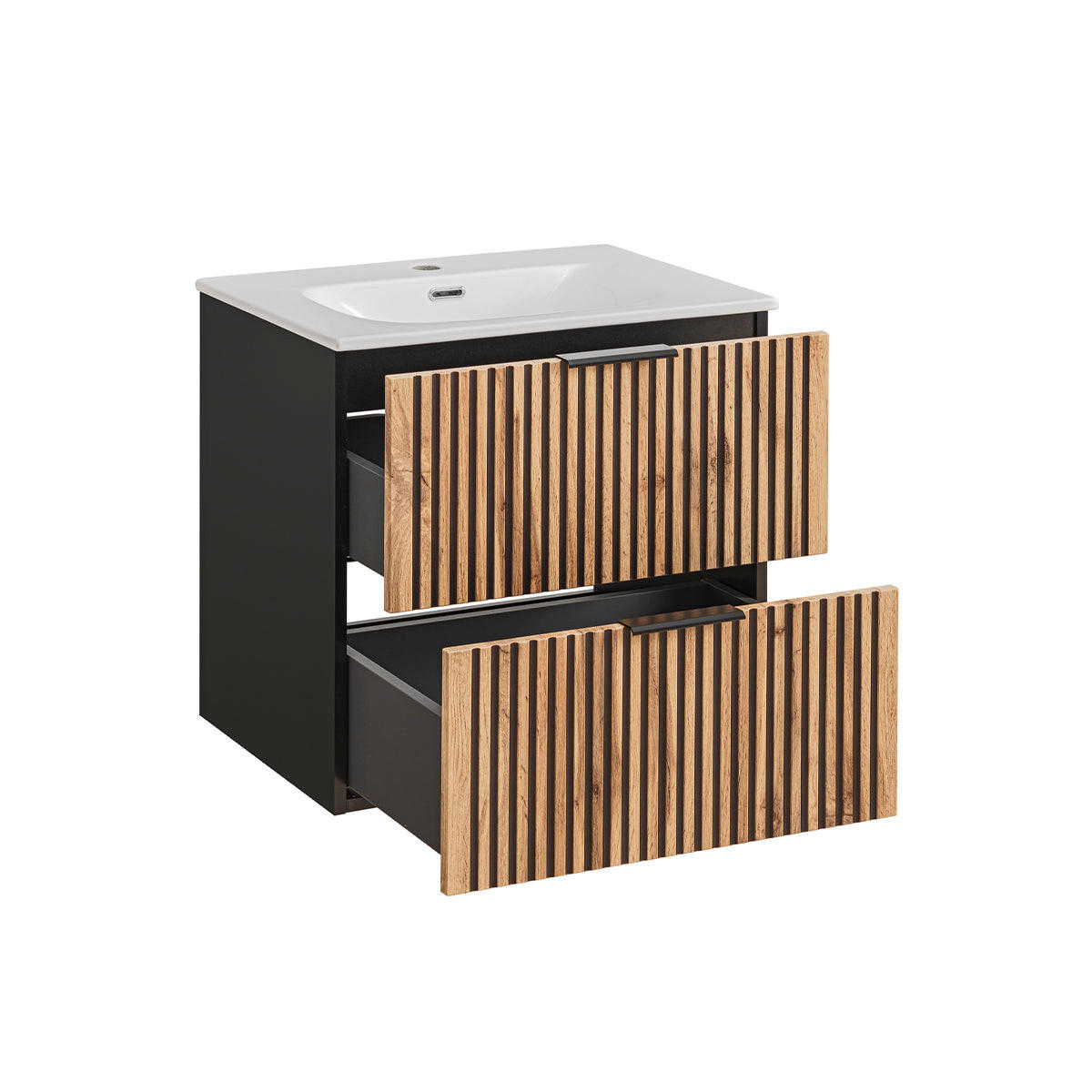 BADMÖBEL 60.2cm Gaia 2er-Set Holz in Eichenoptik und Schwarz - Schwarz, Holzwerkstoff (60.2/57/46cm) - Petits-meubles