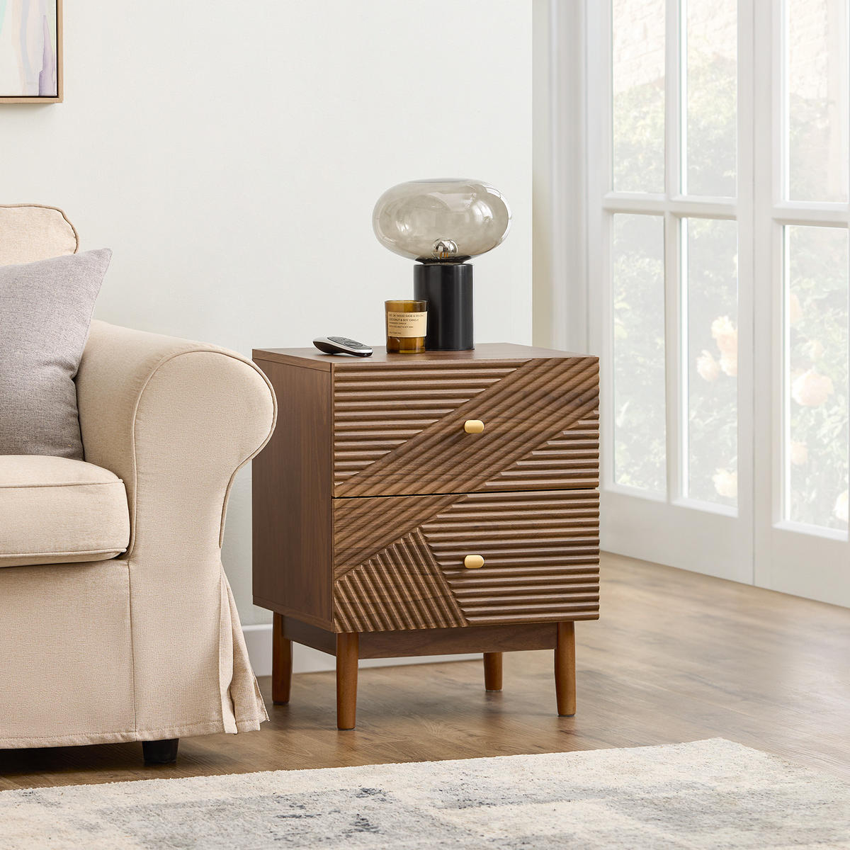 NACHTTISCH mit 2 Schubladen, Natur - Naturfarben, Holzwerkstoff (45/58/40cm) - SoBuy