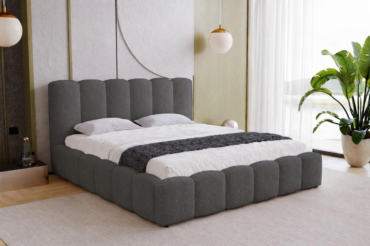 DOPPELBETT 200x200 Florent, Bettkasten, Boucle, Grau - Grau, Holz/Textil (200/200cm) - Emporius