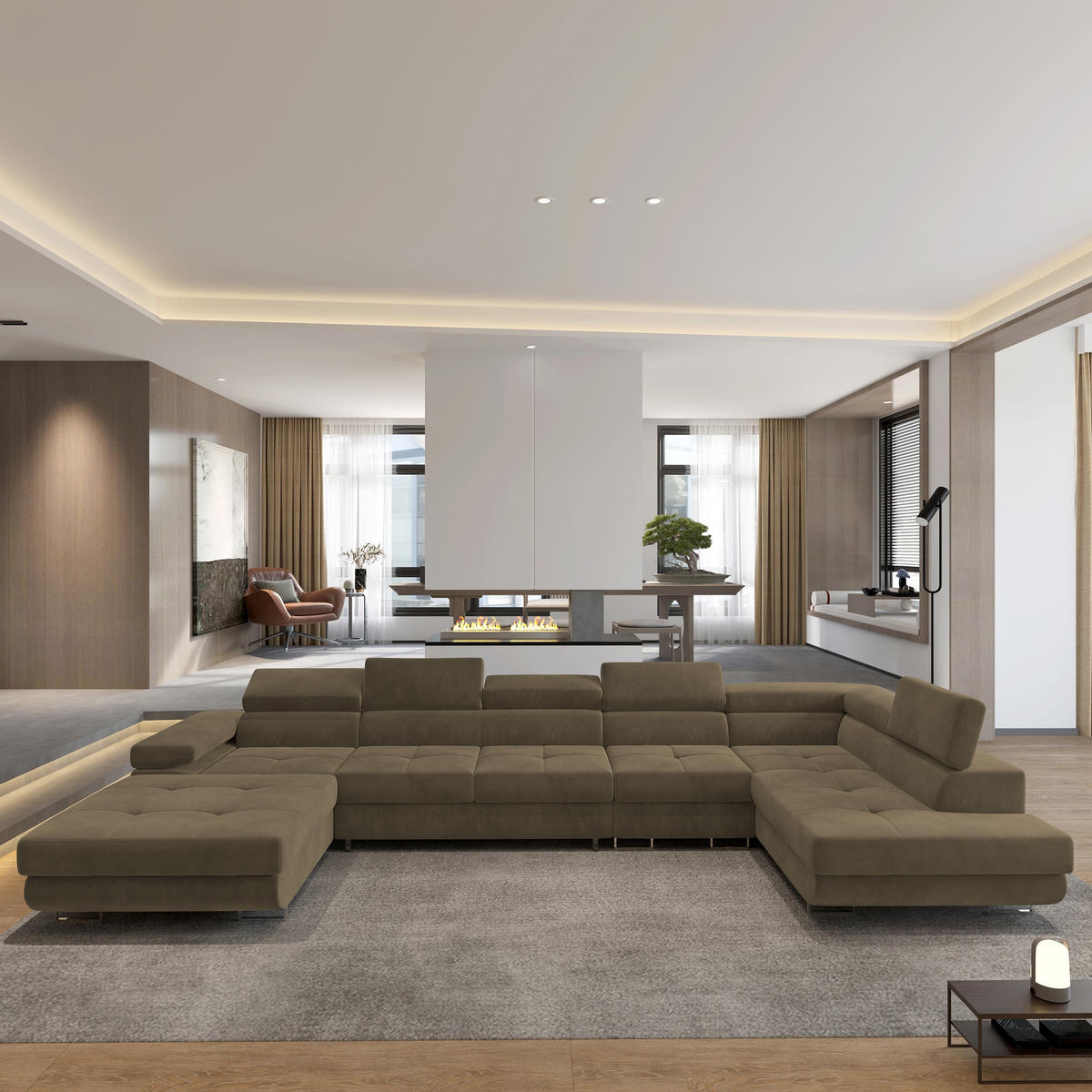 ROHOVÁ SEDAČKA VELORA béžová - stříbrná/béžová, kov/dřevo (419/90/202cm) - MASSENO