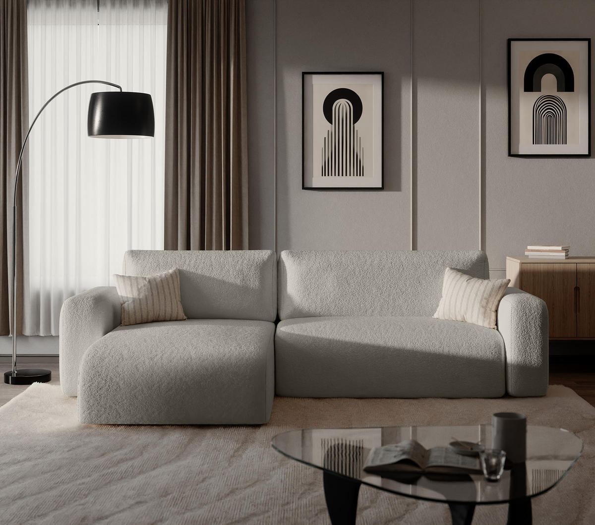 ECKSOFA TALW L mit Schlaffunktion, Hellgrau - Hellgrau, Textil (294/185cm) - Fedve