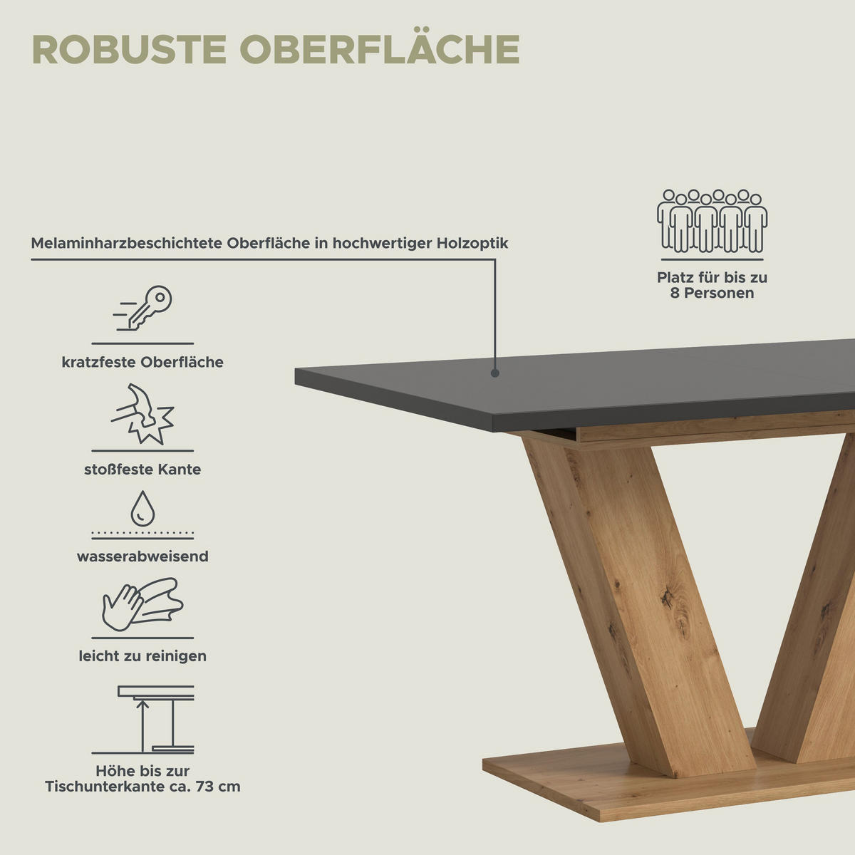 ESSTISCH Velo (B/H/T: ca. 150/76/90 cm) in Artisan Oak Nachbildung/grau - Eiche Artisan, Holzwerkstoff (90/150/76cm)