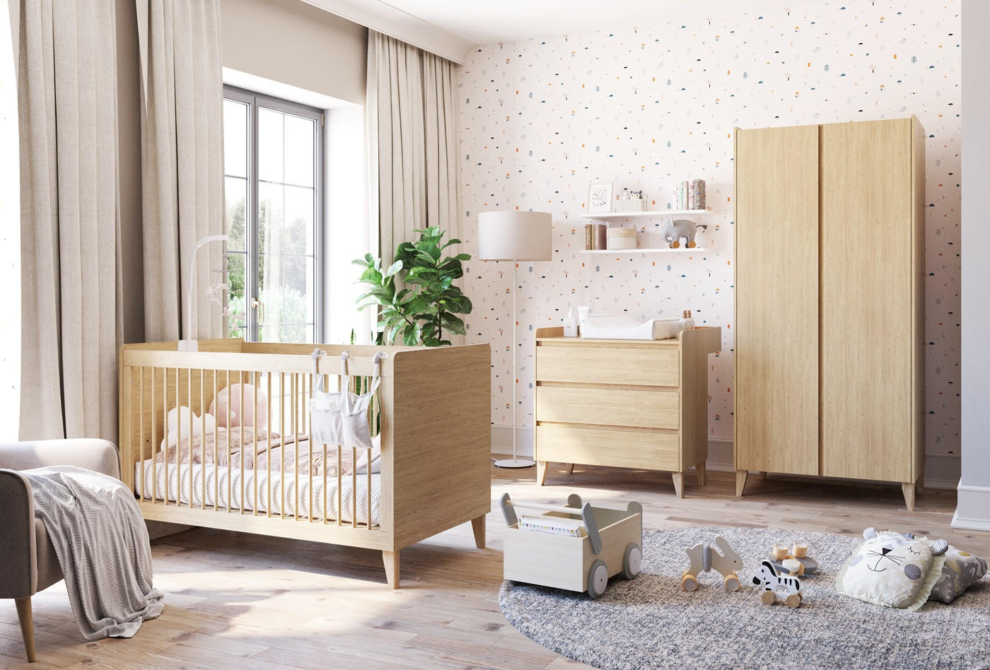 BABYZIMMER Maya Set A - 4-teilig - Eiche geölt - Eichefarben, Holz/Holzwerkstoff (95/204/60cm) - QMM TraumMöbel
