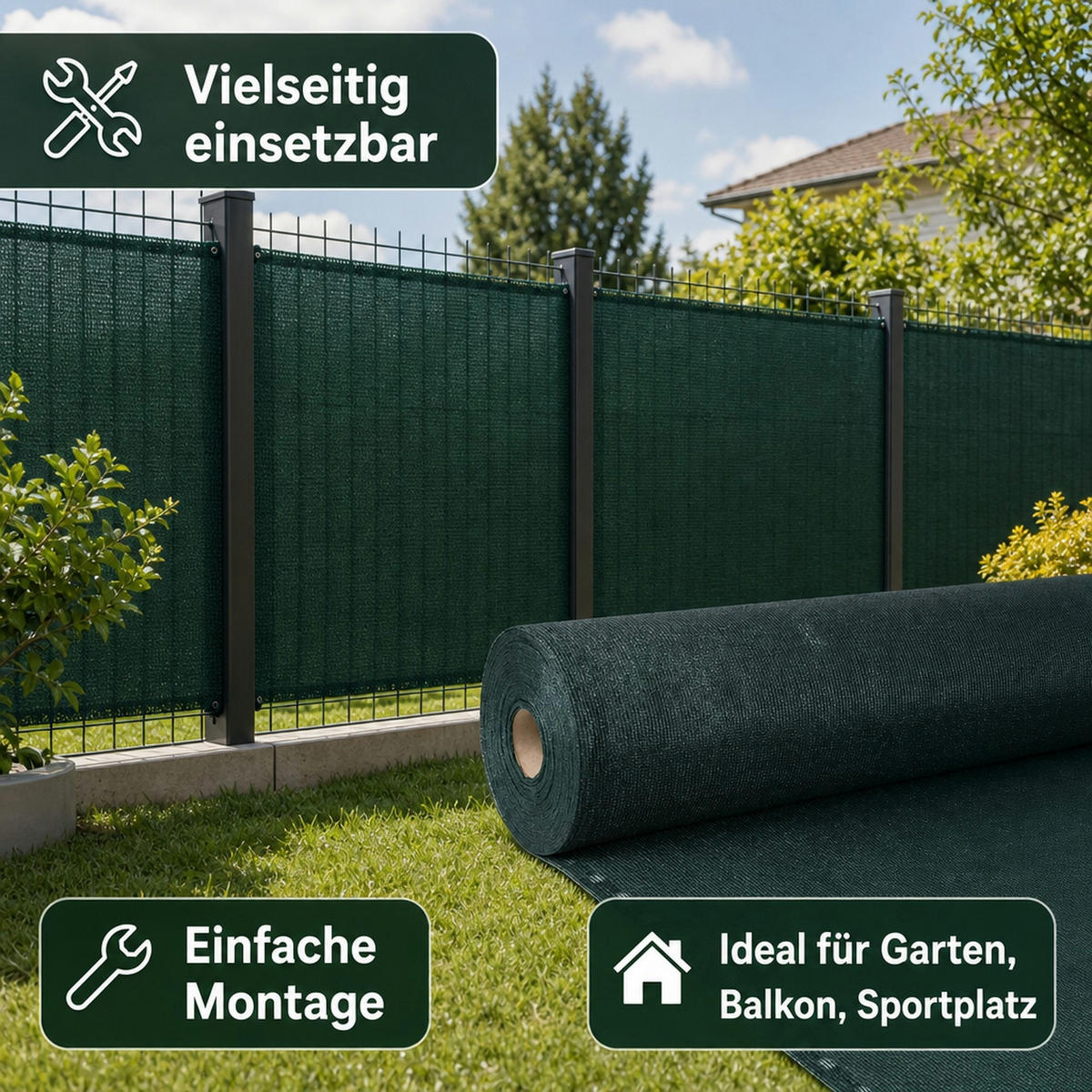 SICHTSCHUTZNETZ - Dunkelgrün, Kunststoff (180/180cm) - KLASEBO