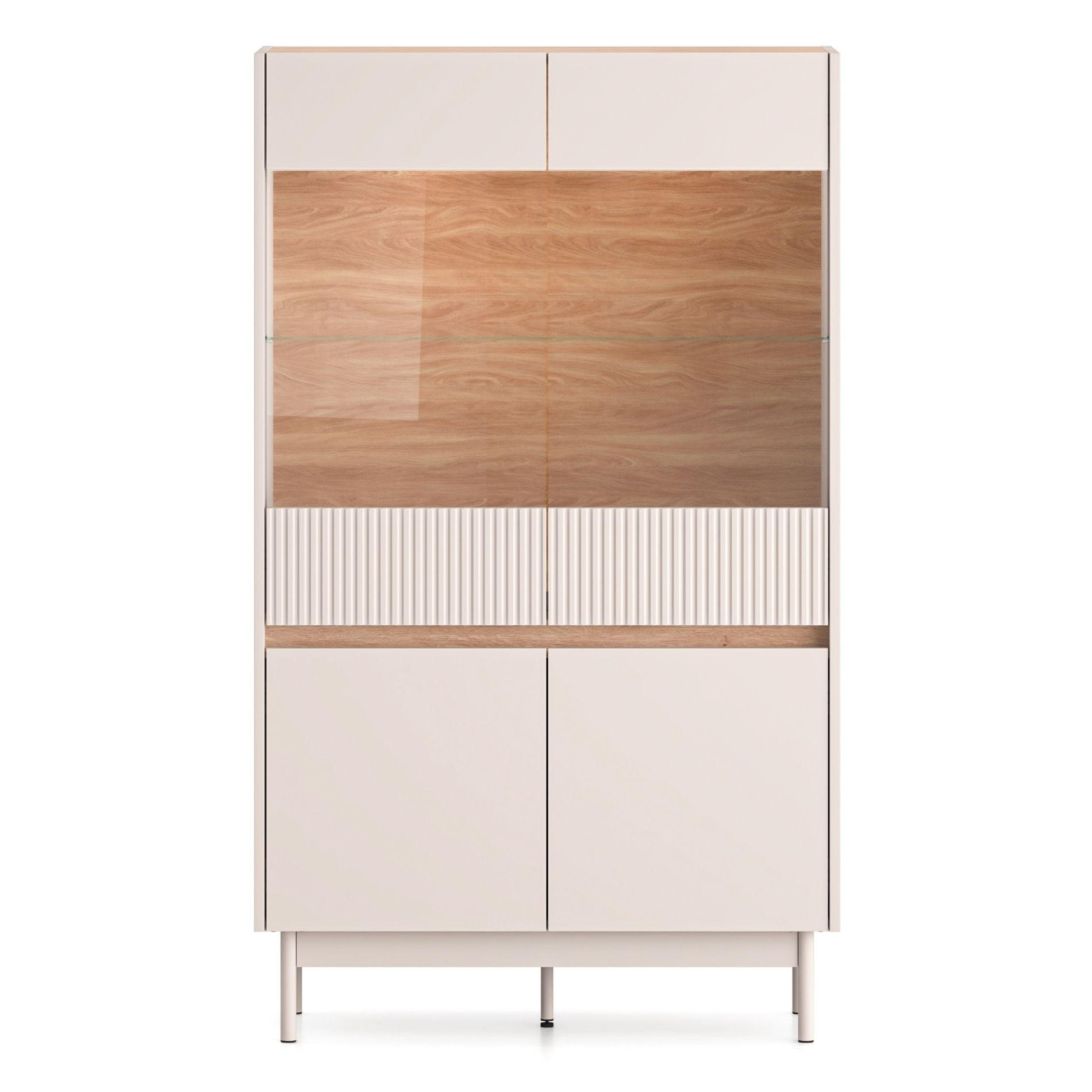 VITRINE Dunea 4-türig Kaschmirgrau/Eichenoptik 92 cm - Taupe, Holzwerkstoff/Metall (92/156/40cm) - Selsey