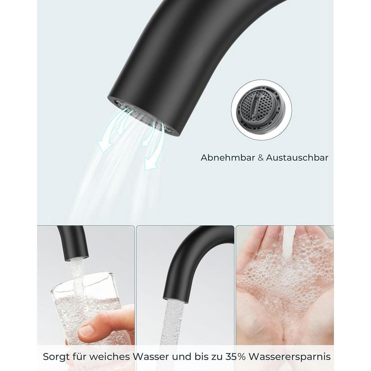 WASCHTISCHARMATUR Schwarz 360° drehbar mit Einhandgriff - Schwarz, Metall (6.9/12.7/25cm)