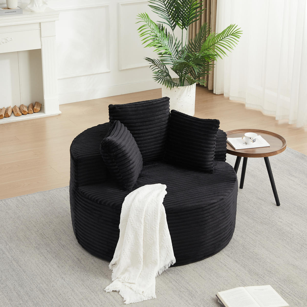 SESSEL DE-34516 minimalistisch mit 3 Kissen Schwarz - Schwarz, Textil (110/82/110cm) - ComfortXL