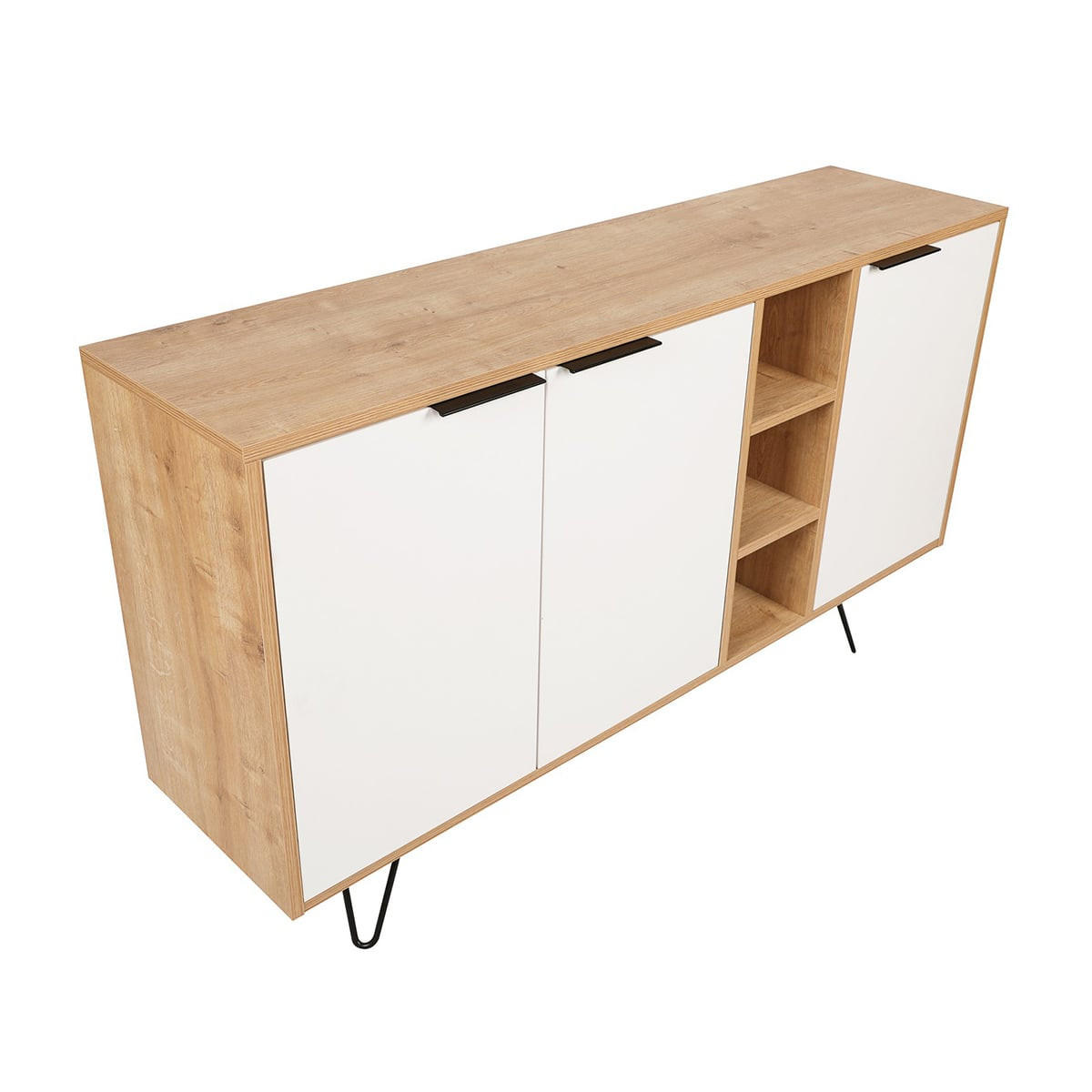 SIDEBOARD 3 Nischen und 3 Türen L142 cm - Clara - Eichefarben/Weiß, Holzwerkstoff (35.6/83/142cm) - Calicosy