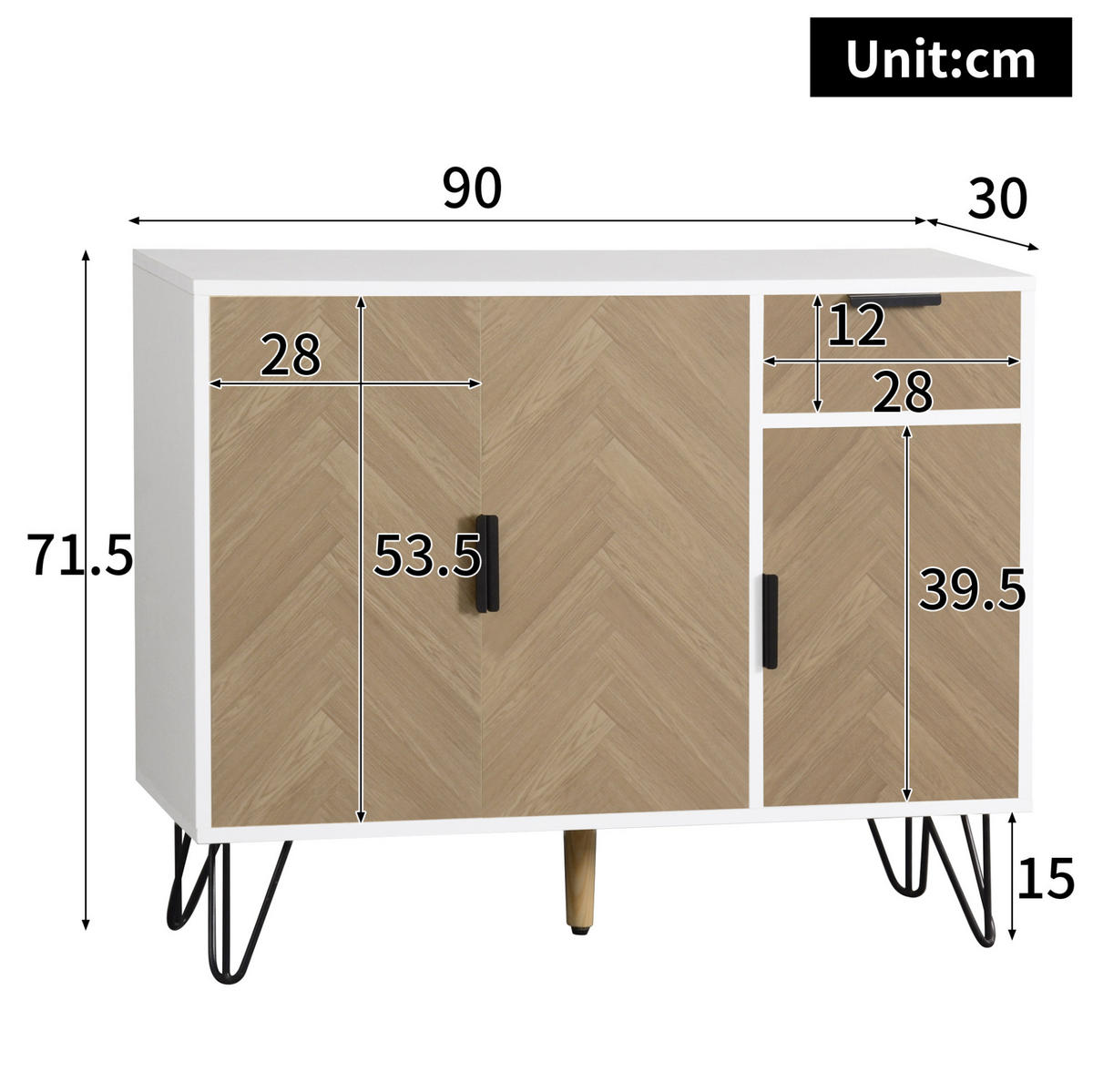 SIDEBOARD aus MDF/Spanplatte in Weiß und Holzoptik, mit Schublade, 90/30/71,5 cm, Weiß und Holzoptik - Naturfarben, Holzwerkstoff (30/71.5/90cm) - Redom