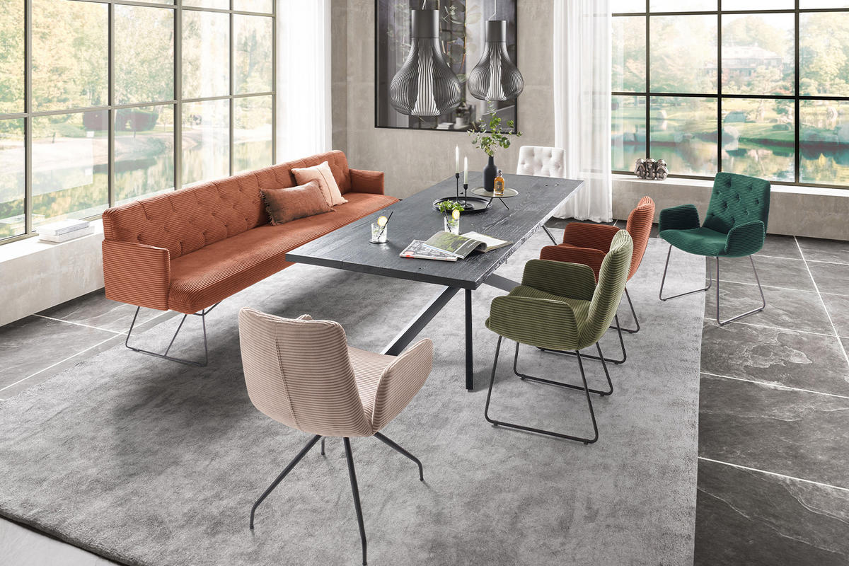 ESSZIMMERBANK CHARME Braun Cord - Dunkelbraun/Braun, Textil (166/85/69cm) - KAWOLA