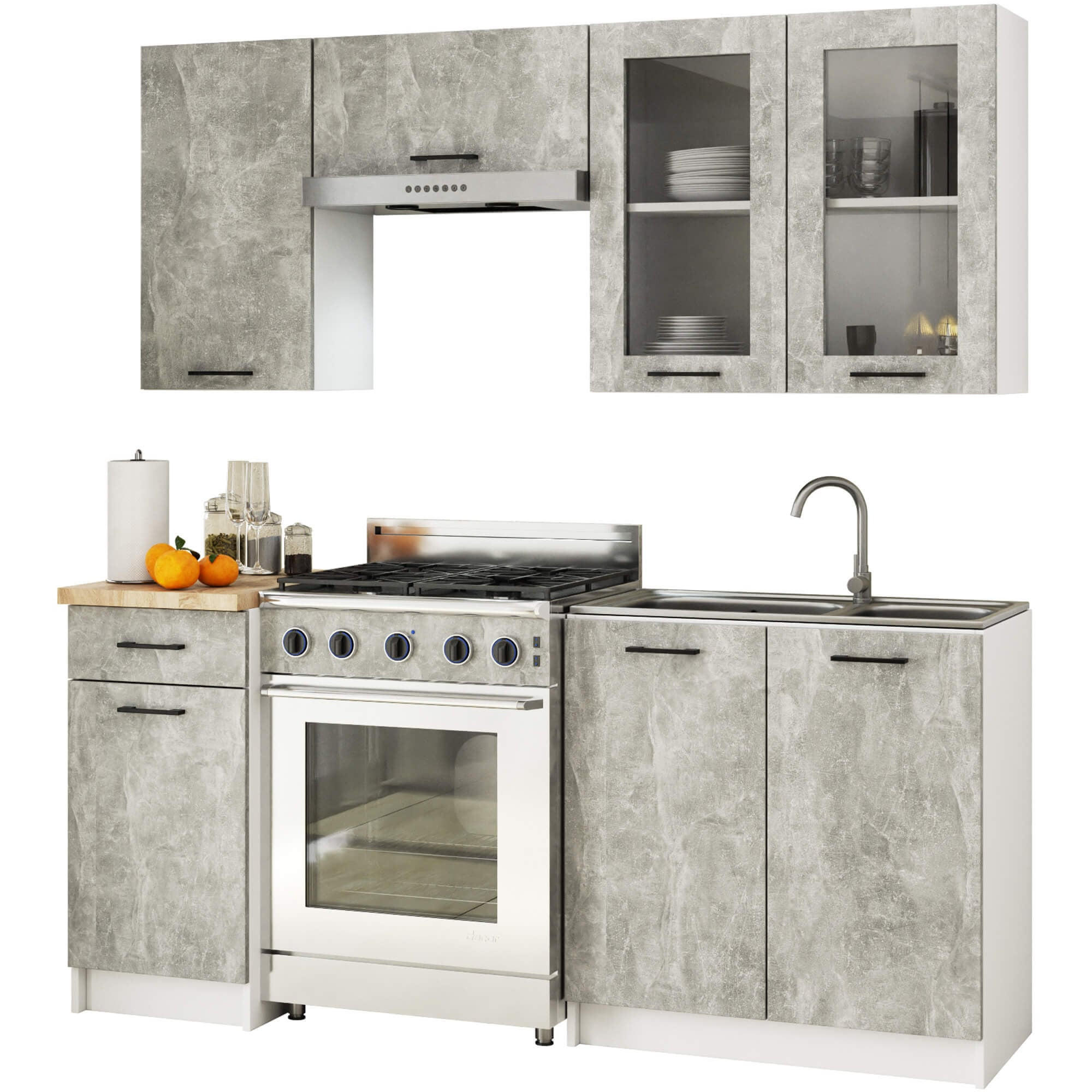 KUCHYŇSKÝ BLOK Beton 203/180/46 - tmavě šedá, kompozitní dřevo (180/203/46cm) - RAUMHIRSCH FURNITURE