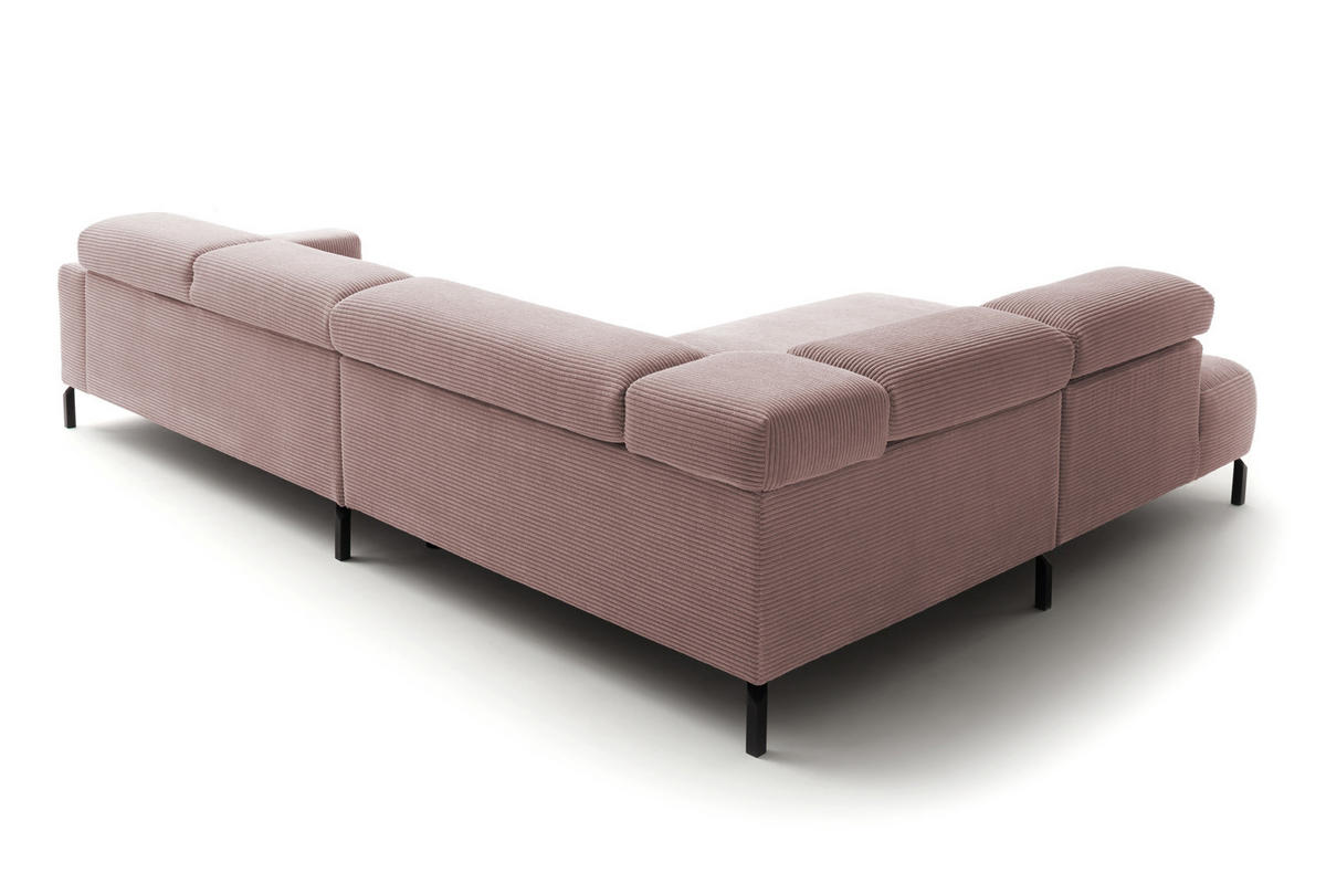 ECKSOFA DELIA Pink Cord - Pink/Schwarz, Textil/Metall (312/219cm) - KAWOLA