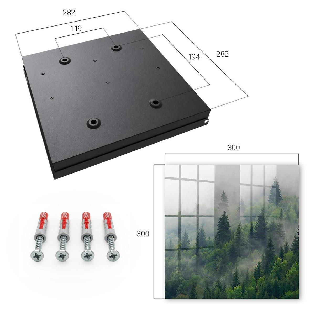 SCHLÜSSELBOX Schwarz 30x30 cm- Türöffnung nach rechts - Nebelwald - Grün, Metall (30/30/5cm) - TULUP